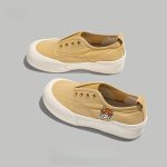 Beige Platform Slip-On Sneakers with Tiger Emblem