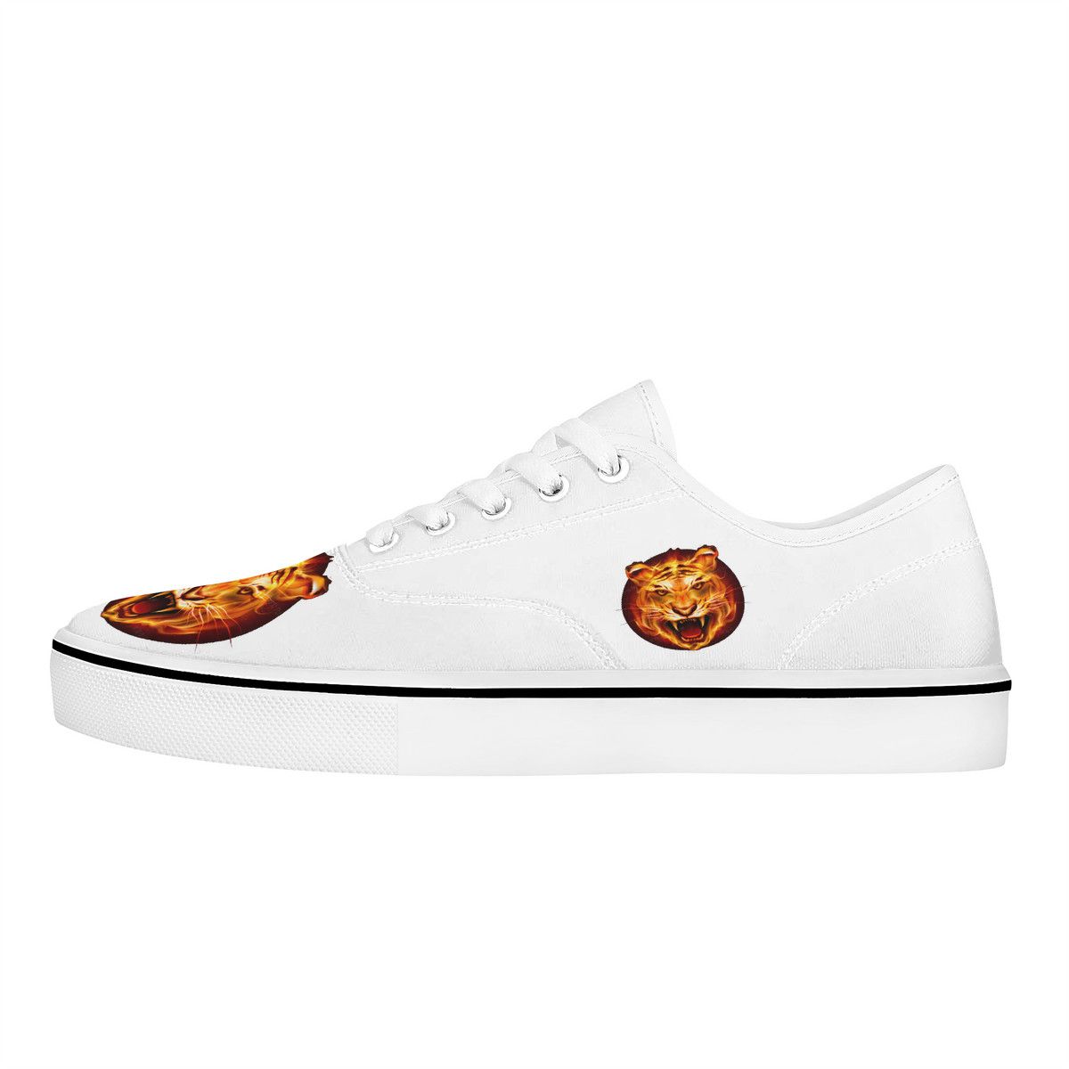 White Canvas Sneakers with Fiery Tiger Graphic Detailing