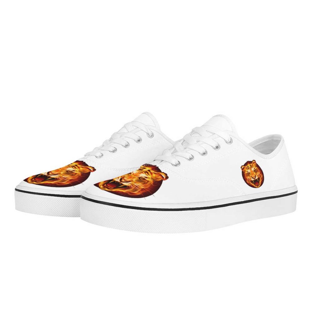 White Canvas Sneakers with Fiery Tiger Graphic Detailing