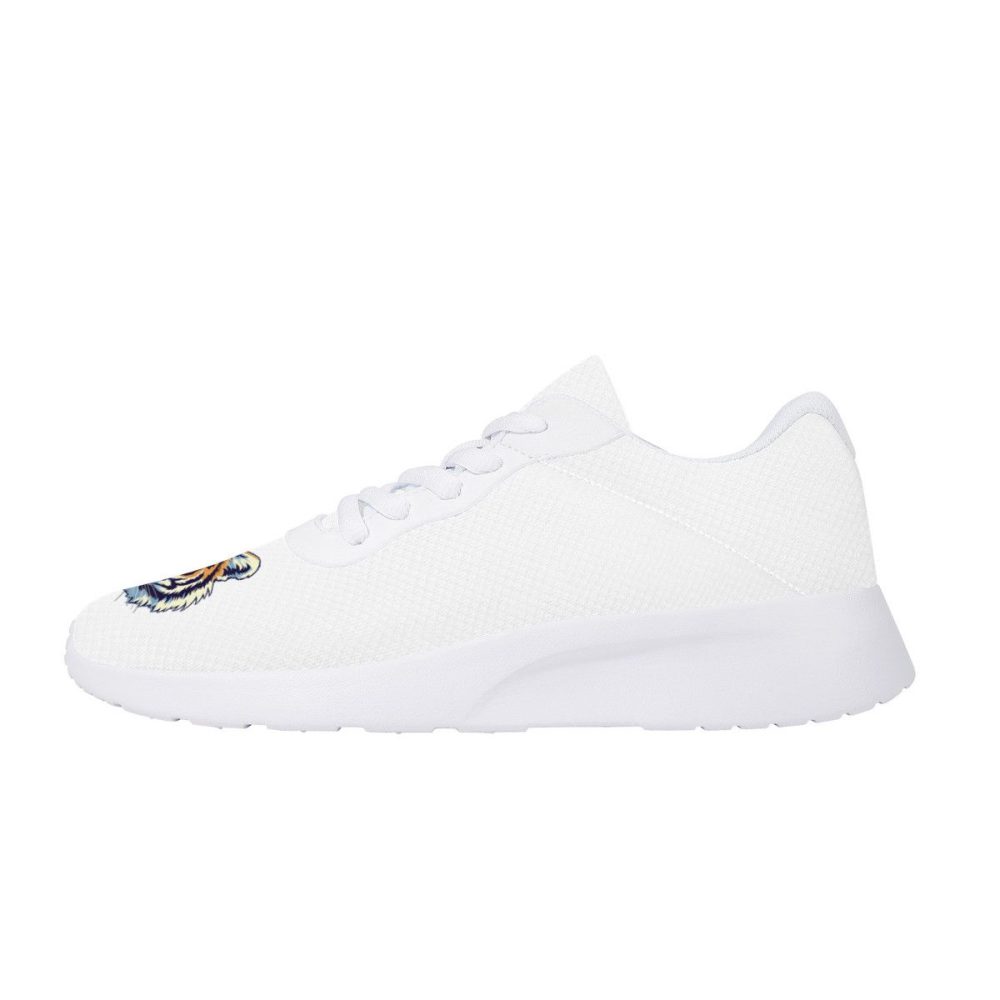 All-White Mesh Sneakers with Tiger Head Accents