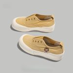 Beige Suede Slip-On Platform Sneakers with Embroidered Tiger Patch