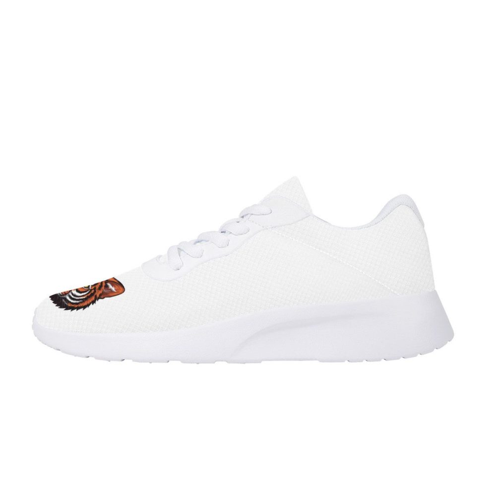 All-White Mesh Sneakers with Tiger Head Accents