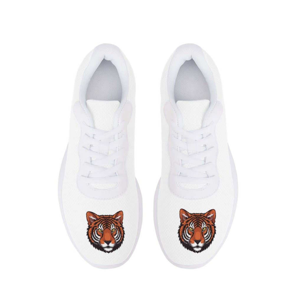 All-White Mesh Sneakers with Tiger Head Accents