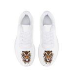 All-White Mesh Sneakers with Watercolor Tiger Accents